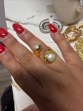 Gold Pearl Cocktail Ring - Women Jewelry